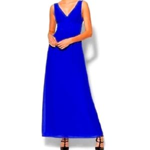 Blue V Neck Chiffon Maxi Dress